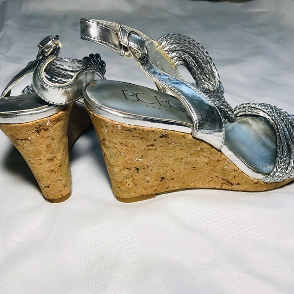 BCBG Paris Silver Strappy Wedges - Picture 3 of 5